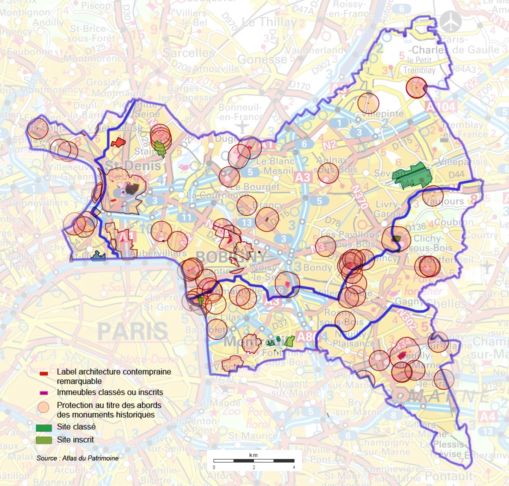 Carte des sites et monuments protégés