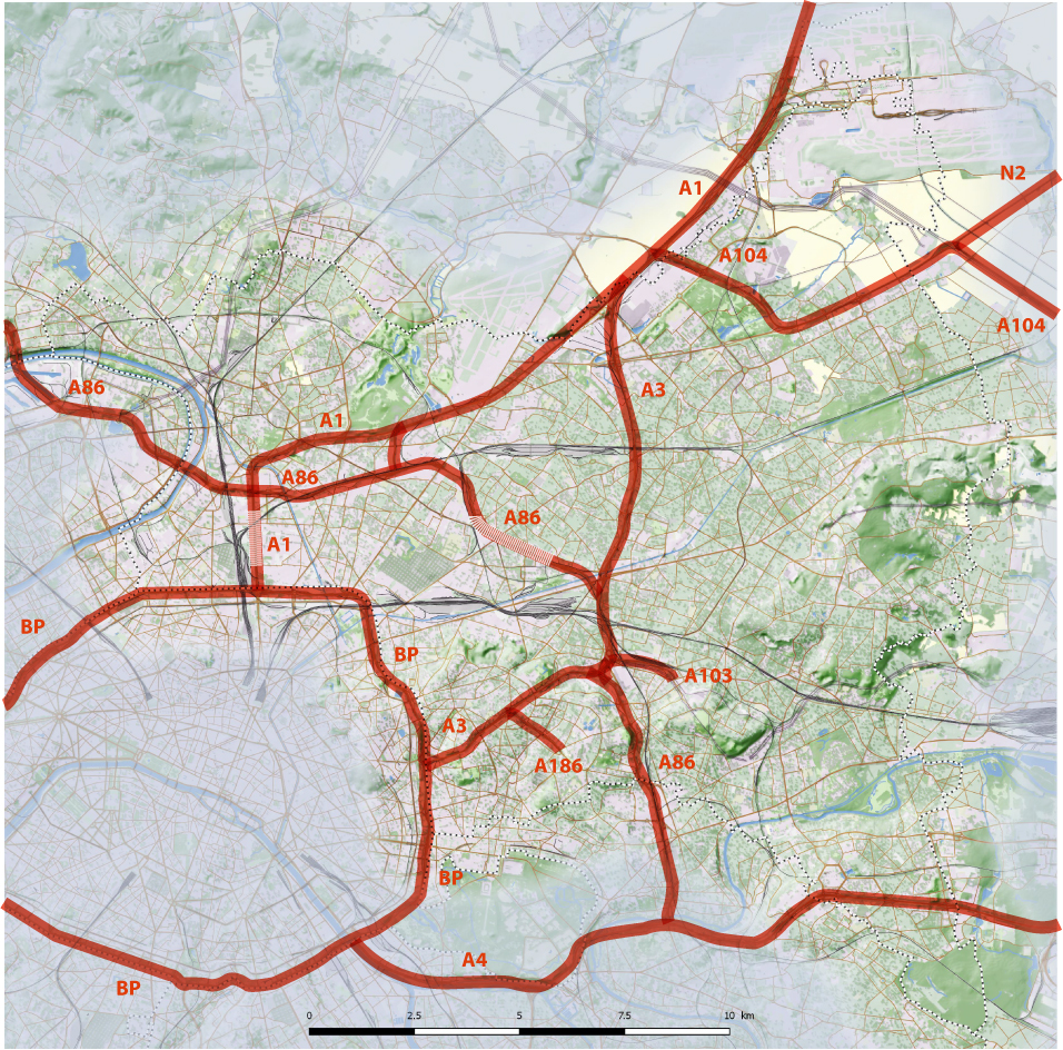 Le réseau autoroutier en Seine-Saint-Denis forme une maille assez dense.